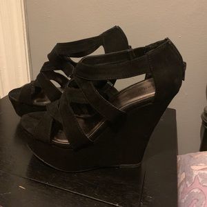 Black suede wedges size 81/2